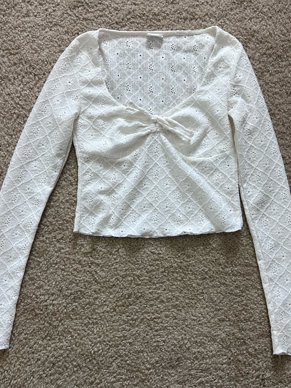 Cotton On White Eyelet Twist-Front Long Sleeve Top